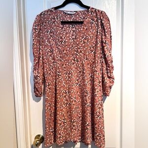 ZARA Cottage Core Style Floral Pattern Coral Dress V-Neck Size Large